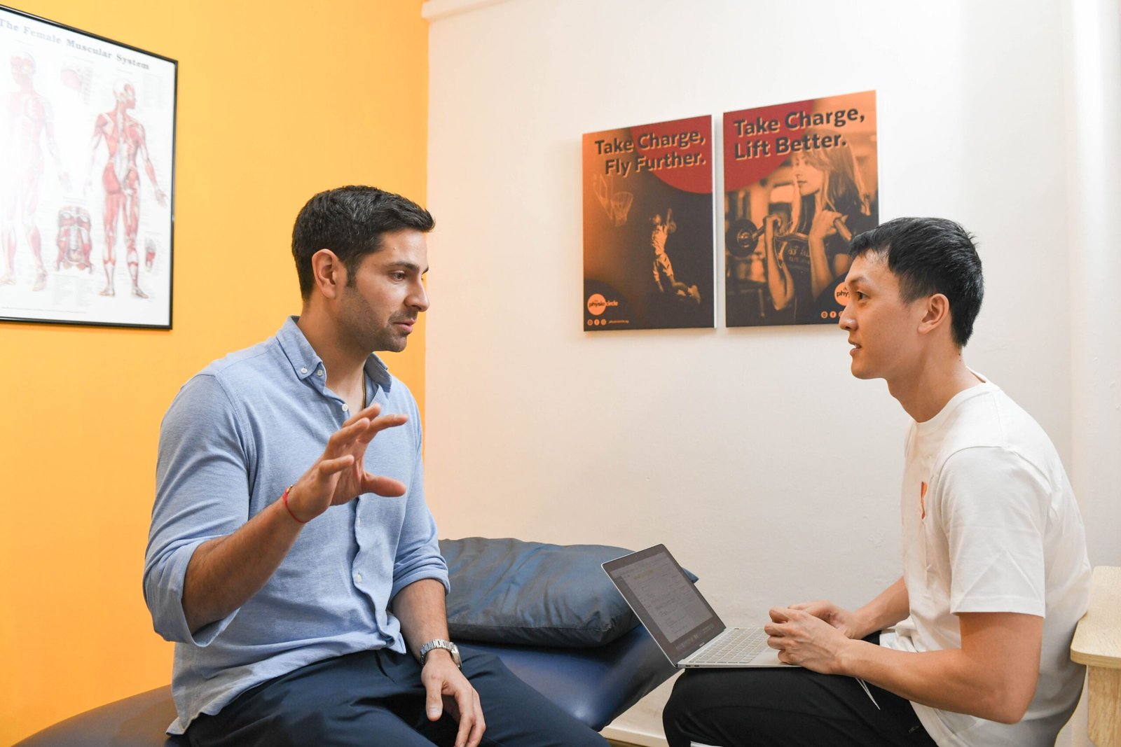 Physio and patient talking to each other